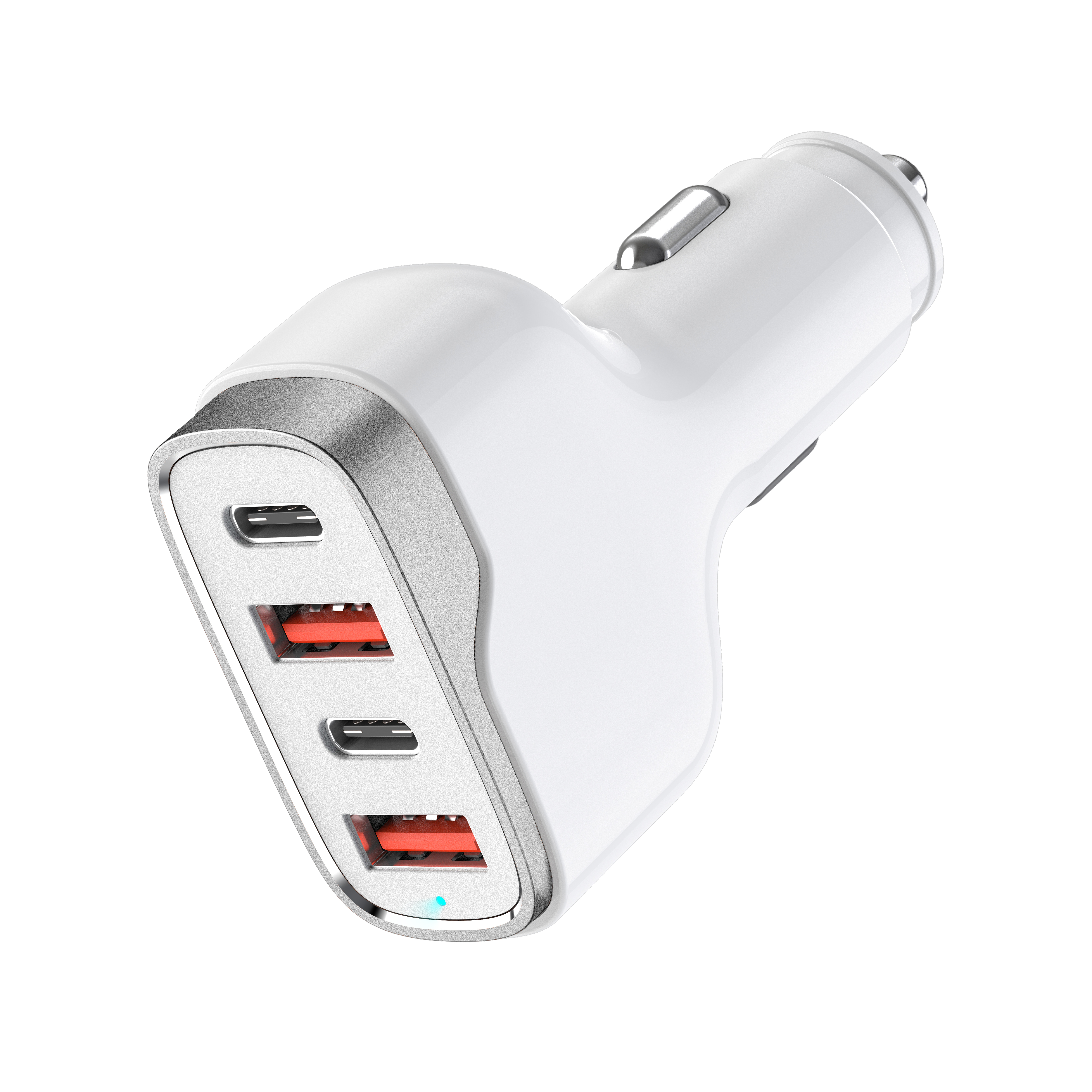 4 port usb cigarette charger Car Charger, CarHub 54W Quick White Plugs into Vehicle Lighter Port POM Gear 4-Port Car Charger